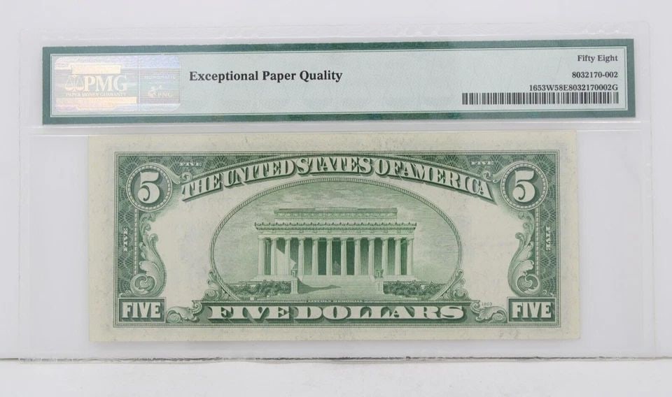 $5 1934C SILVER CERTIFICATE NOTE FR#1653W WIDE NA BLOCK PMG 58 EPQ ABOUT UNCIR (1 of 1)