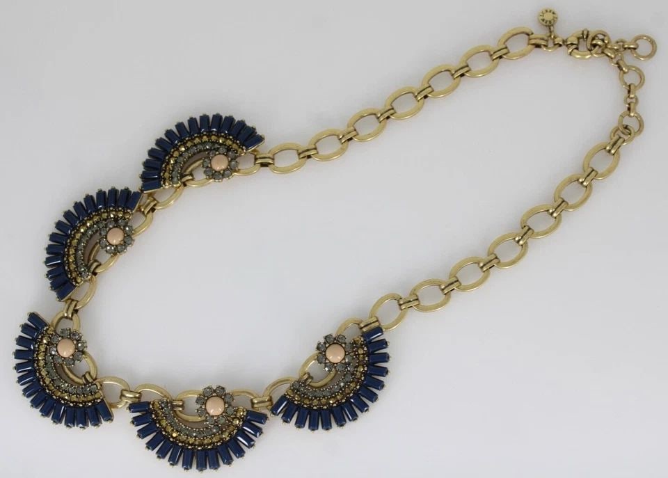 VINTAGE J. CREW RHINESTONE FAN SCALLOP STATEMENT GOLD TONE 19" NECKLACE (1 of 2)