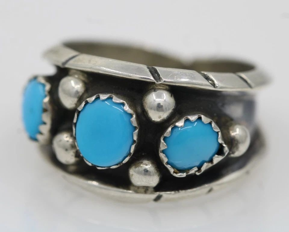 MILTON LASILOO ML SOUTHWEST ZUNI STERLING SILVER TURQUOISE RING SIZE 7.5 - 6.1 G (1 of 1)