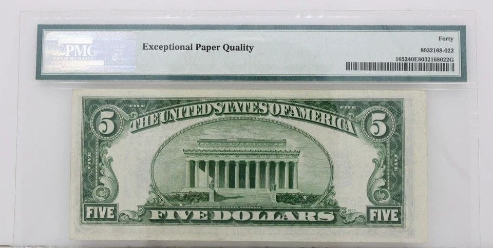 $5 1934B SILVER CERTIFICATE NOTE FR#1652 LA BLOCK PMG 40 EBQ EXTREMELY FINE (1 of 2)