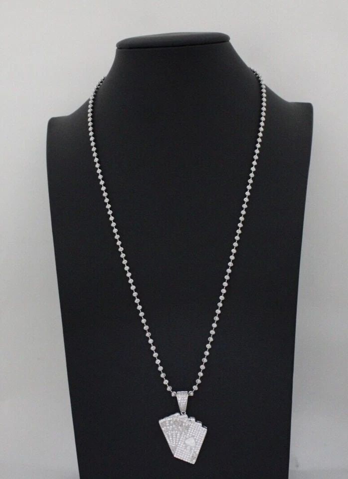 STERLING SILVER POKER CARDS ROYAL FLUSH PENDANT 22" CHAIN NECKLACE 19.1 GRAMS (1 of 1)