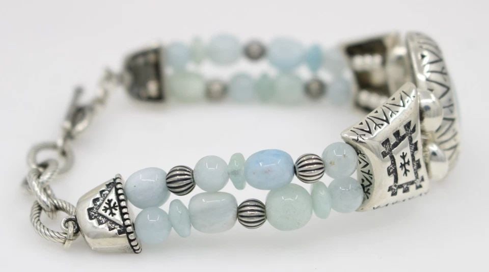 CAROLYN POLLACK RELIOS AQUAMARINE GREEN QUARTZ BEAD TOGGLE BRACELET 8" (1 of 1)