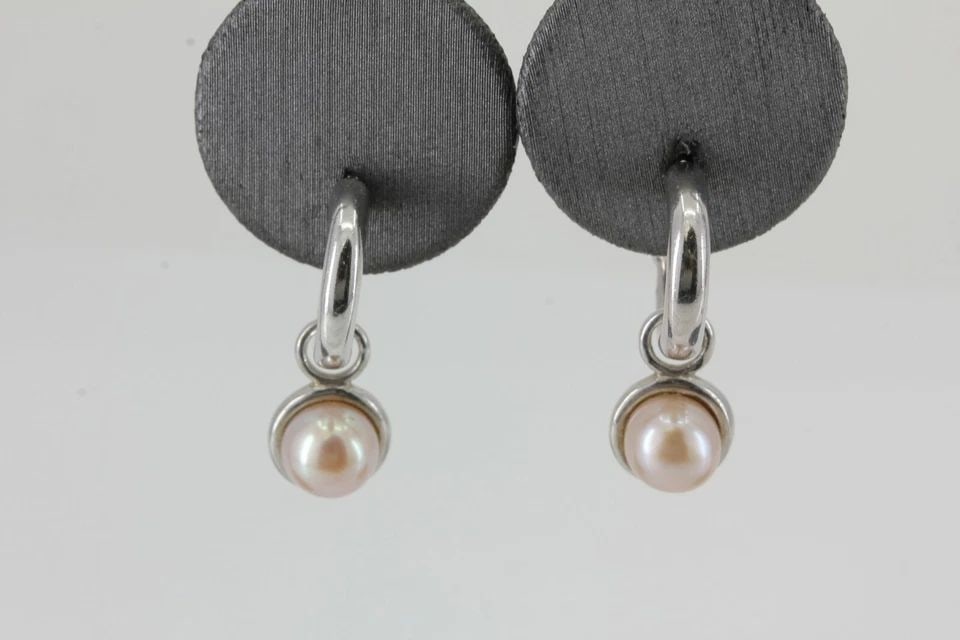 925 STERLING 0.5" ROUND HOOPS W/ 3 SETS OF PEARL ATTACHABLE DANGLERS 9 GRAMS (1 of 2)