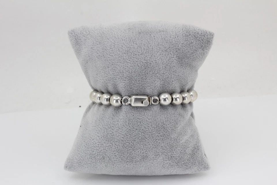 STERLING SILVER MEXICO 8MM BEAD LINK 7" BRACELET 10.6 GRAMS (1 of 2)