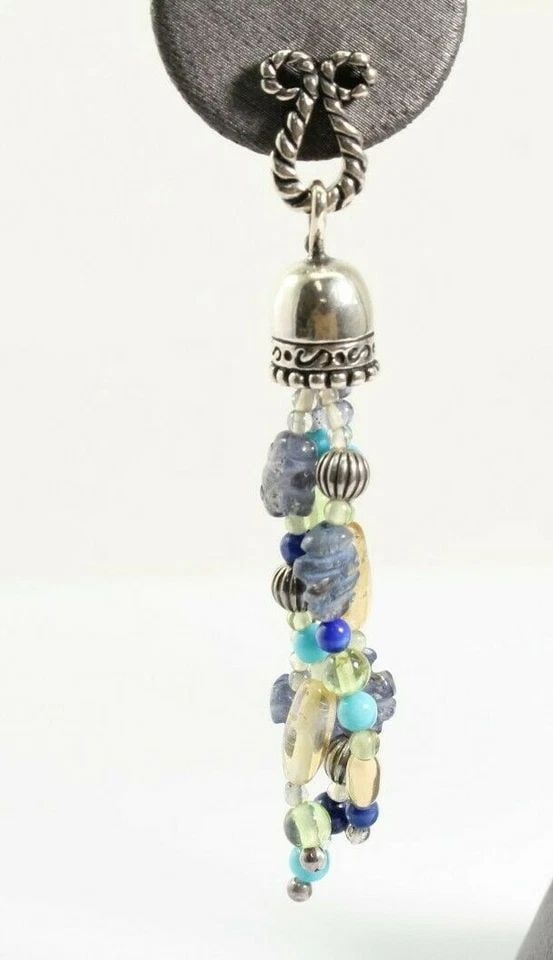 14K WHITE GOLD AND STERLING SILVER BEADED TASSEL EARRINGS TWO INCH DANGLE (1 of 1)