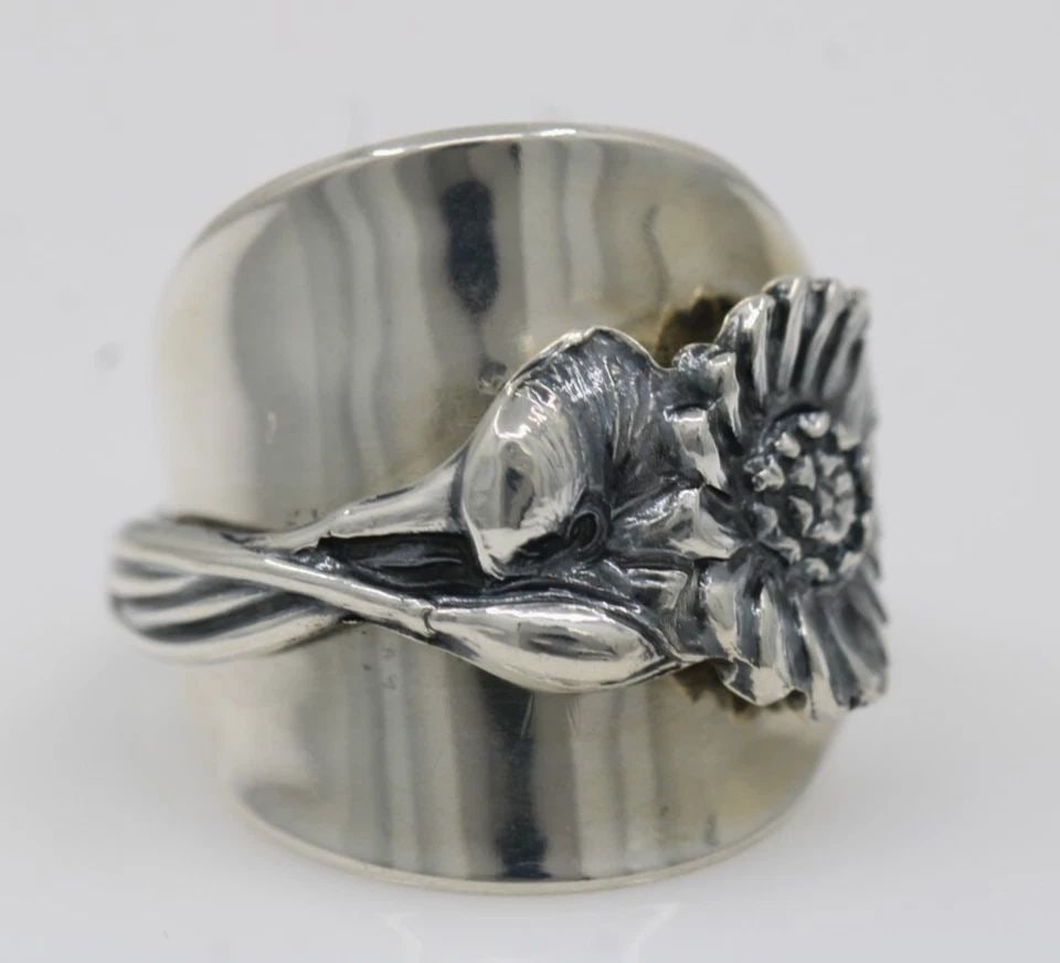 REED & BARTON STERLING SILVER HARLEQUIN FLORAL SPOON RING SIZE 10 - 10.3 GRAMS (1 of 2)