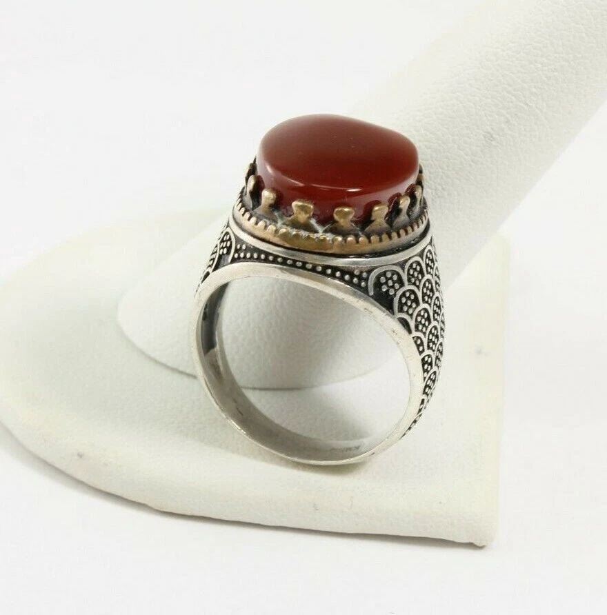 UNIQUE BALI NATURAL RED CORAL STERLING SILVER RING ,SIZE 10 ~ 12.3 GRAMS (1 of 2)