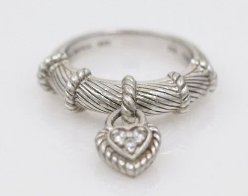 JUDITH RIPKA STERLING SILVER CABLE HEART DANGLE RING SIZE 7 - 6.2 GRAMS (1 of 1)