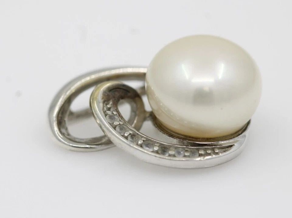 DESIGNER RL STERLING SILVER &14K YELLOW GOLD DIAMOND & PEARL PENDANT 3 GRAMS (1 of 2)