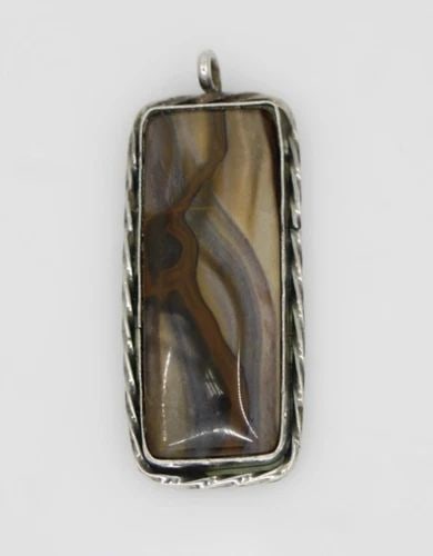 NATIVE AMERICAN SIGNED SS STERLING SILVER MONTANA AGATE INLAY PENDANT 11.2 G (1 of 1)