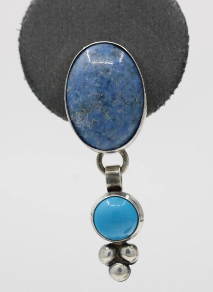 QT QUOC TURQUOISE INC. STERLING SILVER DEMIN LAPIS DANGLE EARRINGS 5.1 GR (1 of 1)