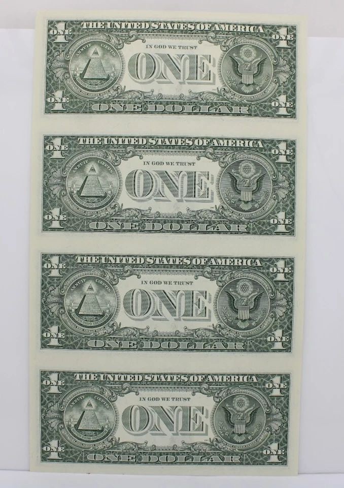 UNCUT SHEET OF FOUR (4) $1 ONE DOLLAR BILLS - SERIES 2003 UNCIRCULATED (1 of 2)
