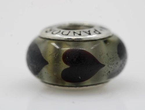 AUTHENTIC PANDORA STERLING CLEAR LOVE WITH BLACK HEARTS MURANO CHARM #790665FZ (1 of 1)