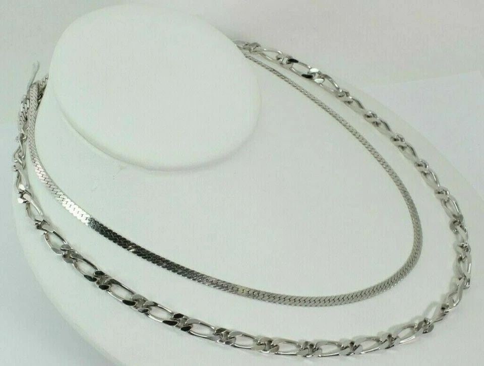 MONET SET OF 2 HERRING BONE SILVER TONE 26" FIGARO SILVER TONE 24" NECKLACES FS! (1 of 2)
