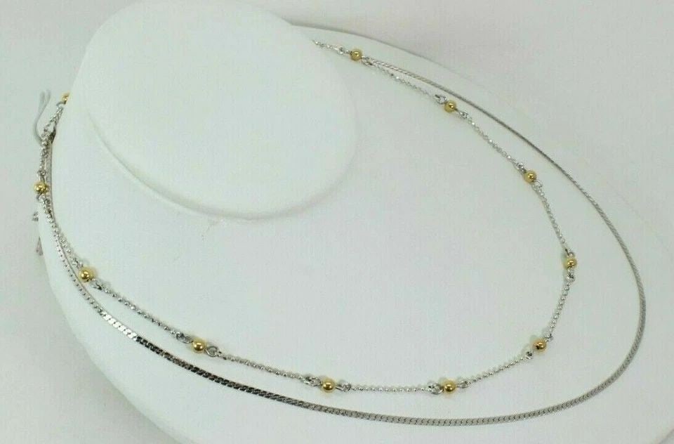 SET OF 2 MONET SILVER TONE HERRING BONE 26" TWO TONE BEAD 23" NECKLACES (1 of 2)