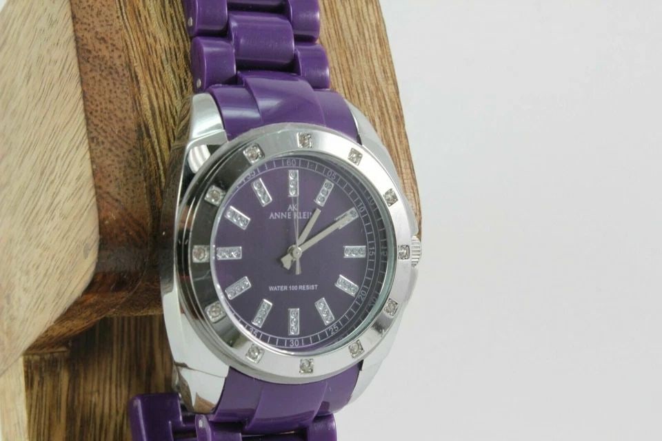 ANNE KLEIN 10/9179 PRPR CRYSTAL ACCENTS PURPLE STAINLESS STEEL WATCH (1 of 2)