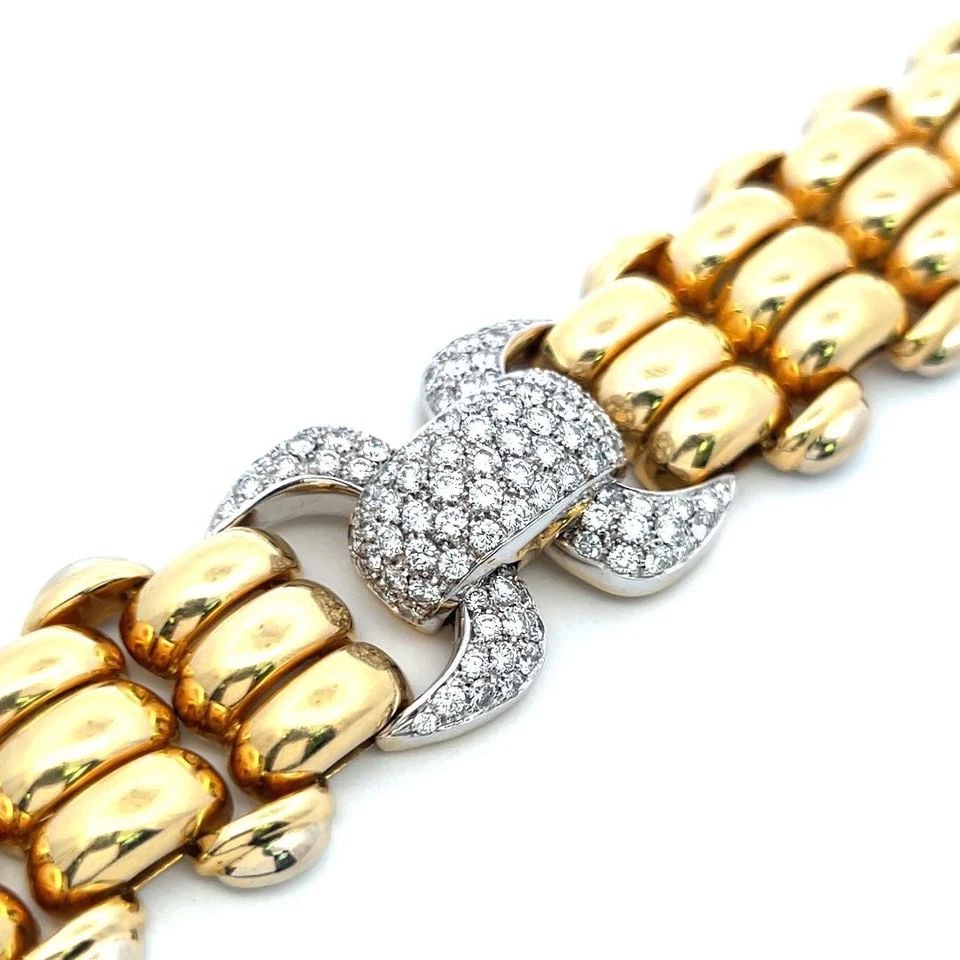 VINTAGE 18K YELLOW GOLD LINK BRACELET WITH 3.9 CARAT ROUND G-VS DIAMONDS (1 of 2)