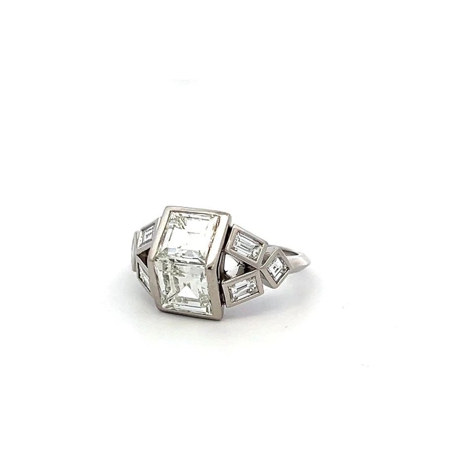 PLATINUM TWO-STONE RING WITH 3.85 CT EMERALD & ASSCHER CUT DIAMONDS G-VVS1 GIA (1 of 1)