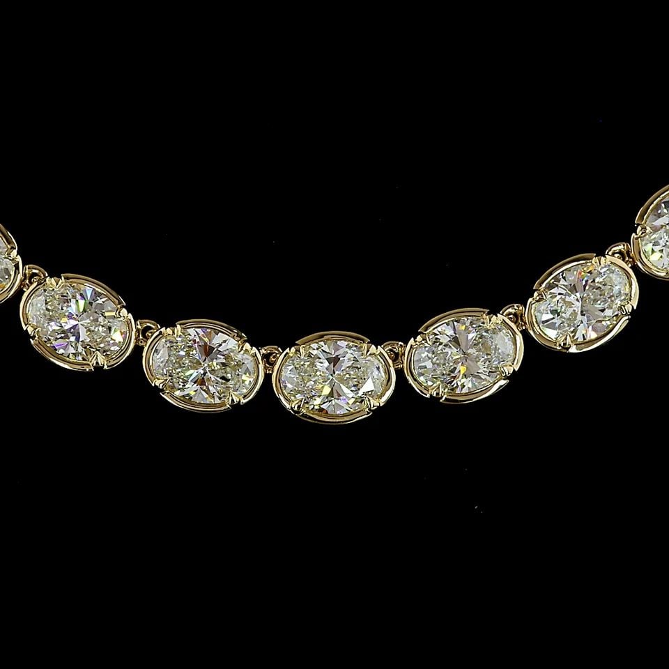 LAB-GROWN 35.2 CARAT OVAL E-F-VS DIAMOND 14K YELLOW GOLD TENNIS NECKLACE: LAB-GROWN 35.2 CARAT OVAL E-F-VS DIAMOND 14K YELLOW GOLD TENNIS NECKLACE Title: High-quality Brand-New Echo Friendly Elegant Lab-Grown 35.2 Carat Oval E-F-VS Diamond 14K Yellow Gold Tennis Necklace Vi