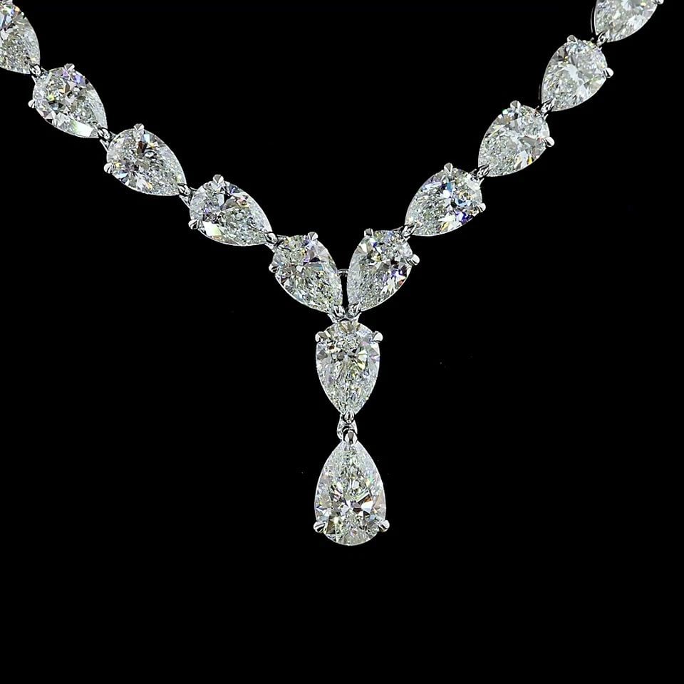 LAB-GROWN 48.98 CARAT PEAR E-F-VVS2 DIAMOND 14K WHITE GOLD TENNIS NECKLACE (1 of 1)