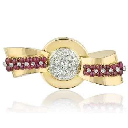 MAUBOUSSIN 12.00CT OVAL RUBY & 7.30CT DIAMOND PIN BROOCH IN 18K YELLOW GOLD (1 of 1)