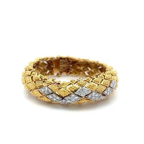 VINTAGE 18K TWO TONE GOLD/PLAT LINK BRACELET WITH 1.8 CARAT ROUND J SI DIAMONDS (1 of 1)