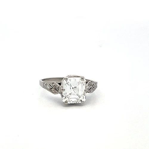 2.01 CARAT EMERALD CUT F SI1 DIAMOND PLATINUM VINTAGE ENGAGEMENT RING GIA (1 of 1)