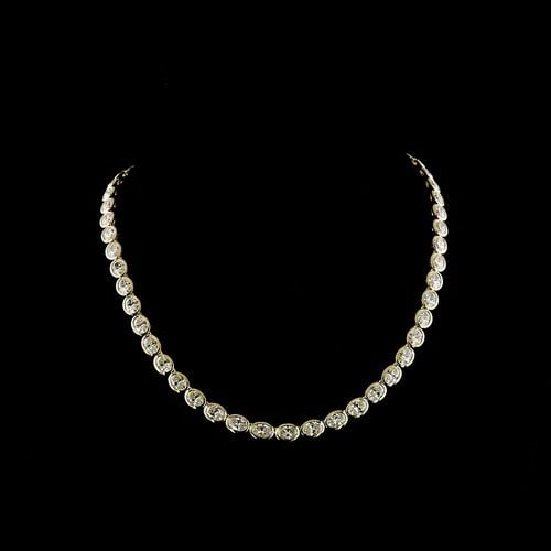 LAB-GROWN 28.05 CARAT OVAL E-F-VS DIAMOND 14K YELLOW GOLD TENNIS NECKLACE: LAB-GROWN 28.05 CARAT OVAL E-F-VS DIAMOND 14K YELLOW GOLD TENNIS NECKLACE Title: High-quality Brand-New Echo Friendly Elegant Lab-Grown 28.05 Carat Oval E-F-VS Diamond 14K Yellow Gold Tennis Necklace 