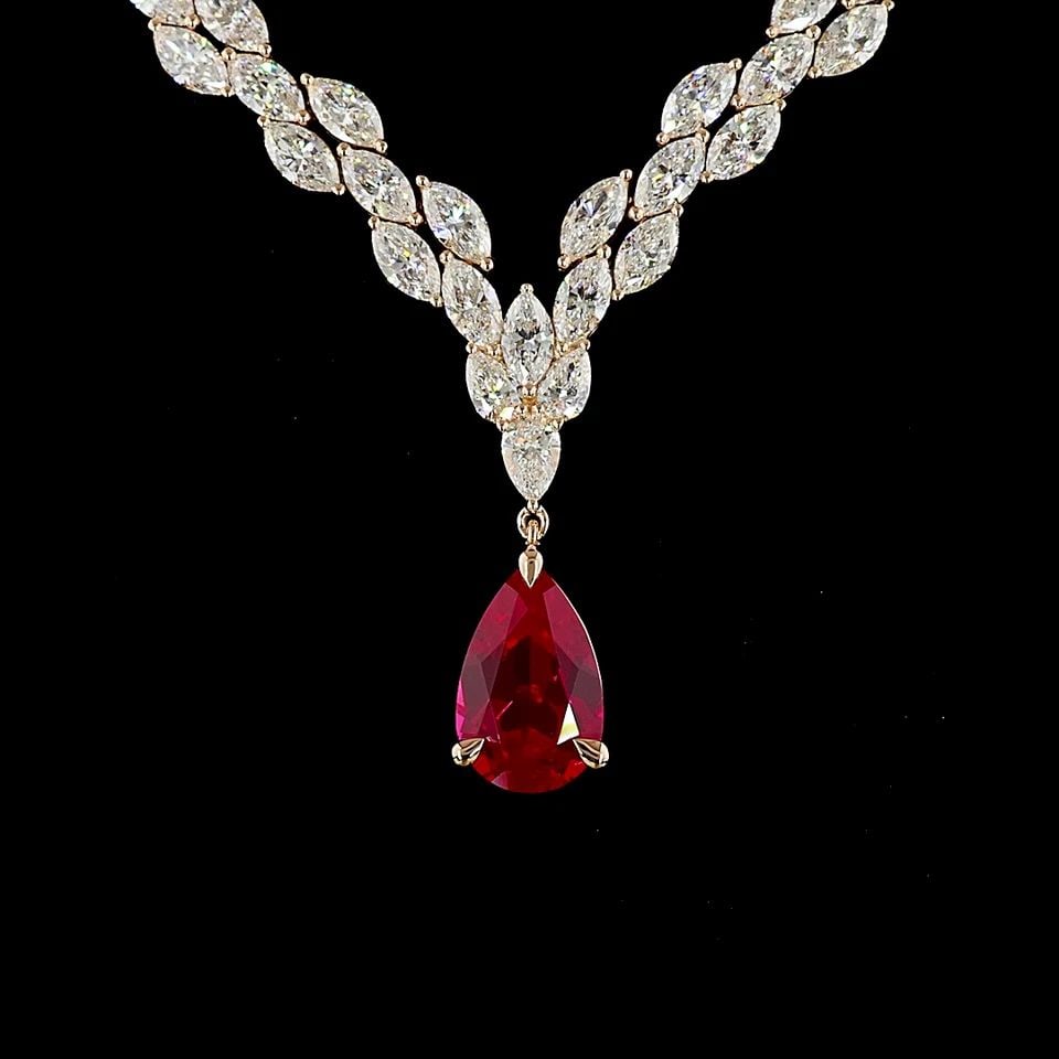 LAB-GROWN 32.63 CARAT MIX RUBBY-VS1 DIAMOND 14K ROSE GOLD LARIAT NECKLACE (1 of 2)
