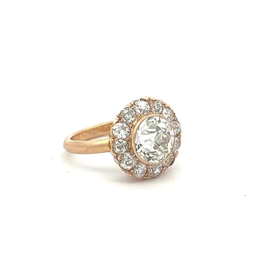 3.14 CARAT OLD EUROPEAN CUT K VS2-VS1 DIAMOND 18K YG HALO RING (1 of 1)