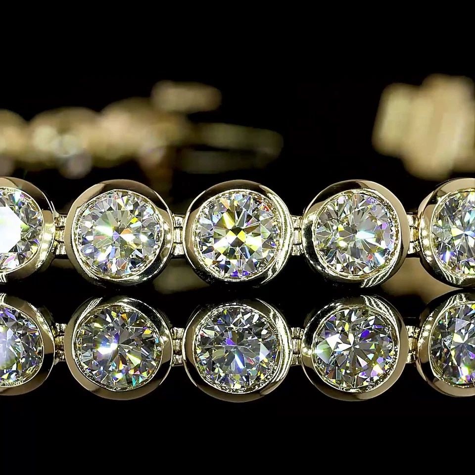 LAB-GROWN 7.55 CARAT ROUND E-F-VS+ DIAMOND 14K YELLOW GOLD TENNIS BRACELET: LAB-GROWN 7.55 CARAT ROUND E-F-VS+ DIAMOND 14K YELLOW GOLD TENNIS BRACELET Title: High-quality Brand-New Echo Friendly Elegant Lab-Grown 7.55 Carat Round E-F-VS+ Diamond 14K Yellow Gold Tennis Bracele