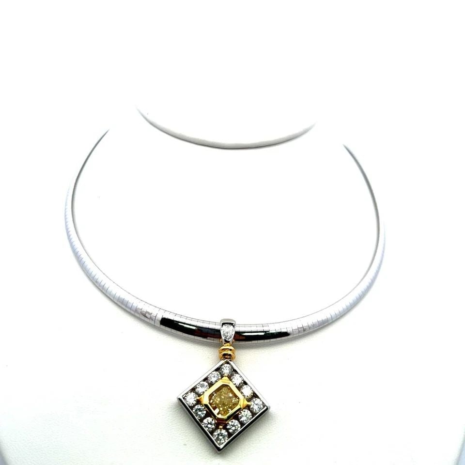 4.74 CARAT RADIANT CUT FI YELLOW-ROUND DIAMOND 14K GOLD-PLAT PENDANT NECKLACE (1 of 2)