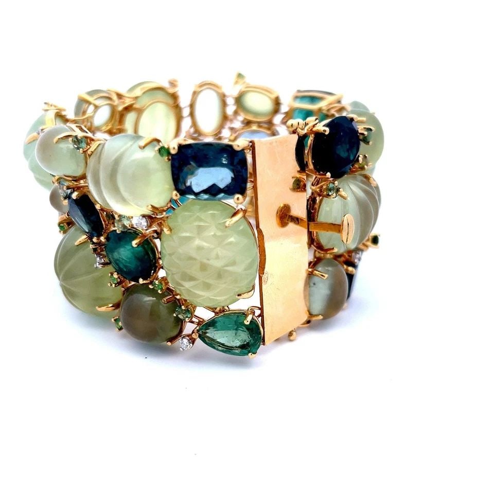 LARGE TOURMALINE & 0.35CT DIAMOND MULTI-GEM BRACELET IN 18K YELLOW GOLD (1 of 1)