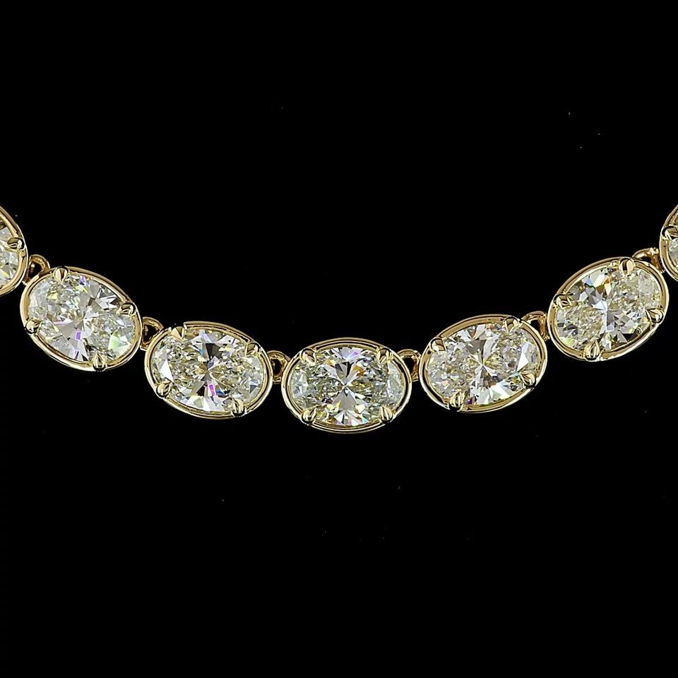 LAB-GROWN 29.01 CARAT OVAL E-F-VS DIAMOND 14K YELLOW GOLD TENNIS NECKLACE: LAB-GROWN 29.01 CARAT OVAL E-F-VS DIAMOND 14K YELLOW GOLD TENNIS NECKLACE Title: High-quality Brand-New Echo Friendly Elegant Lab-Grown 29.01 Carat Oval E-F-VS Diamond 14K Yellow Gold Tennis Necklace 