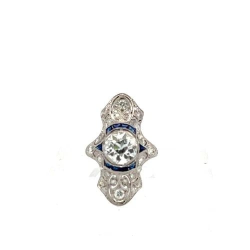 PLATINUM ART DECO RING WITH 2.2 CARAT OLD EUROPEAN CUT DIAMONDS G-SI2 GIA CERT (1 of 1)