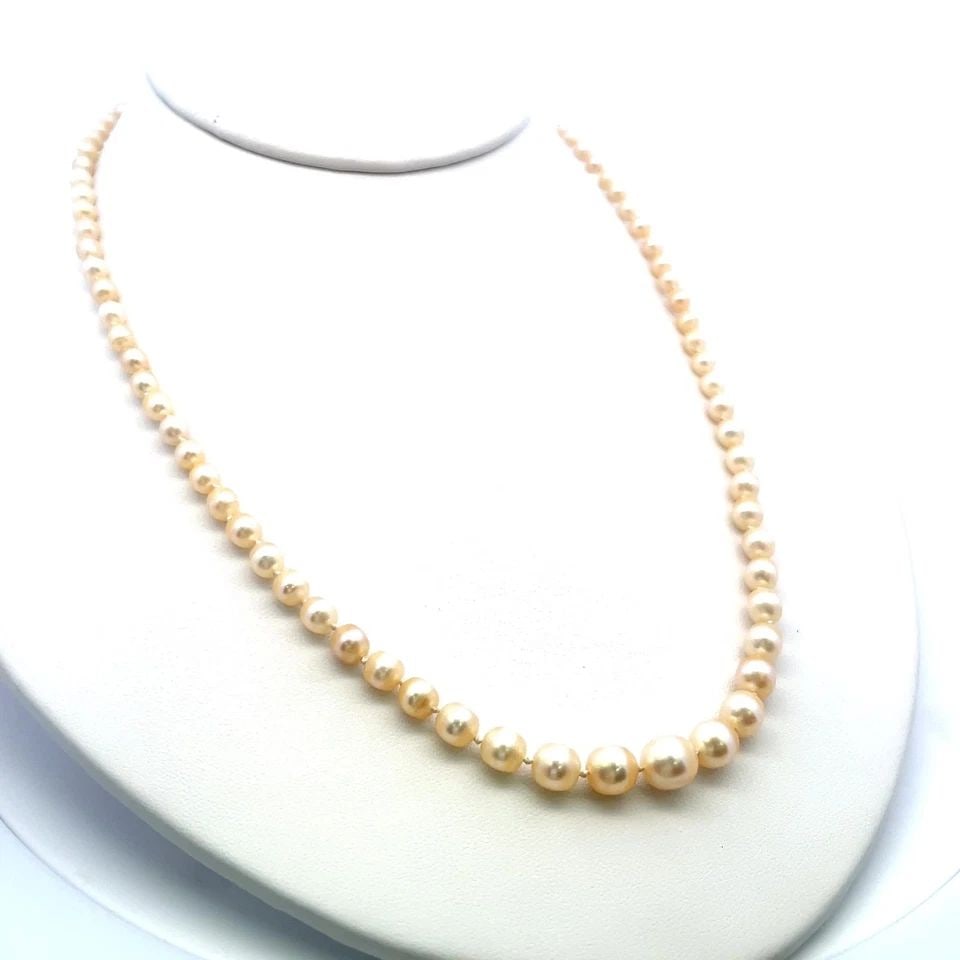 3.3-7.6 MM PEARL 0.74 CARAT DIAMOND 18K YELLOW GOLD BEED NECKLACE (1 of 2)