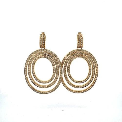 4.00CT G VS2 DIAMOND MULTI-OVAL DANGLE EARRINGS IN 18K YELLOW GOLD: 4.00CT G VS2 DIAMOND MULTI-OVAL DANGLE EARRINGS IN 18K YELLOW GOLD PRODUCT DESCRIPTION Title: These glamorous vintage dangle earrings feature 4.00 carats of sparkling G-color, VS2-clarity round brilli