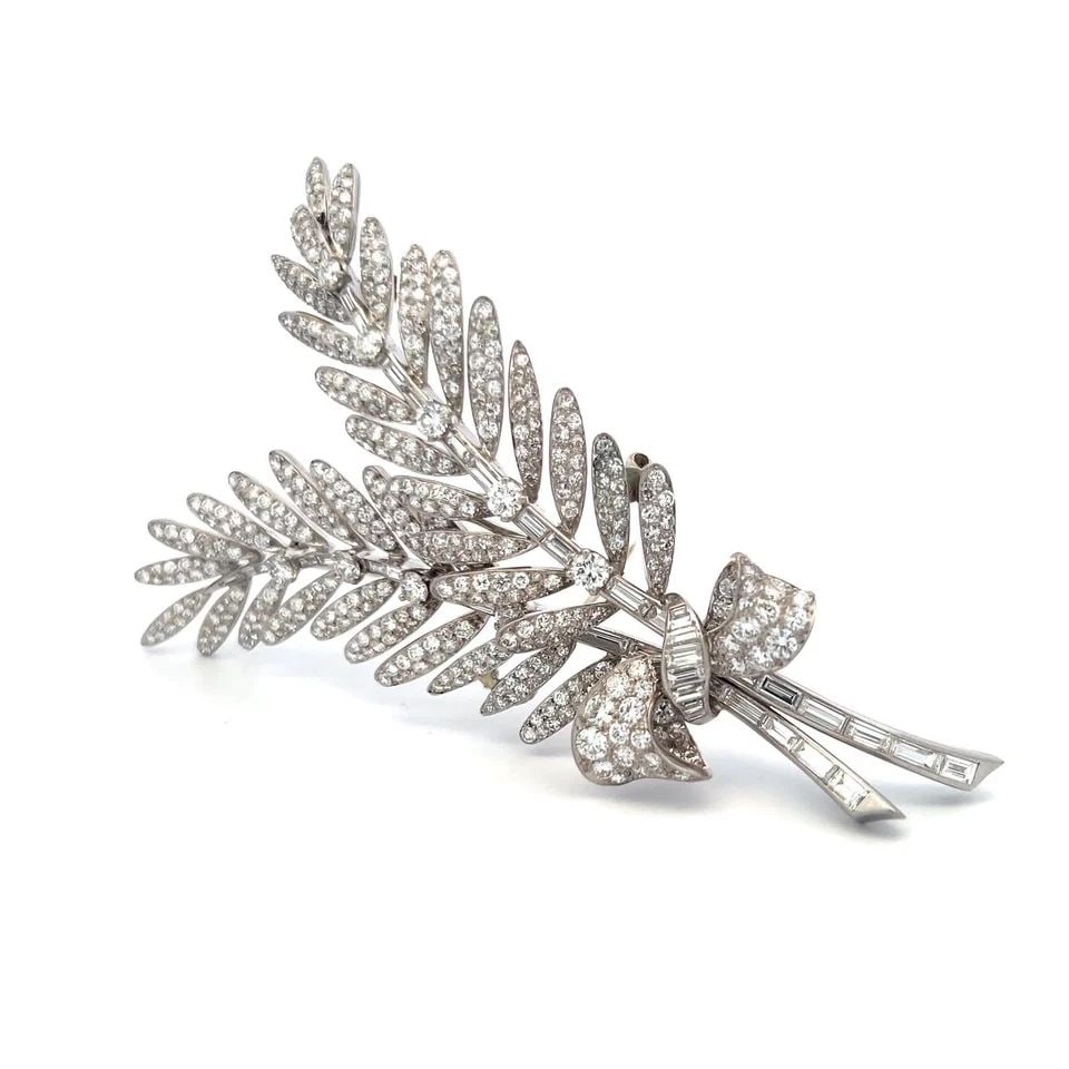 VINTAGE PLATINUM PIN BROOCH WITH 12.05 CARAT ROUND AND TAPERED BAGUETTE DIAMONDS (1 of 2)