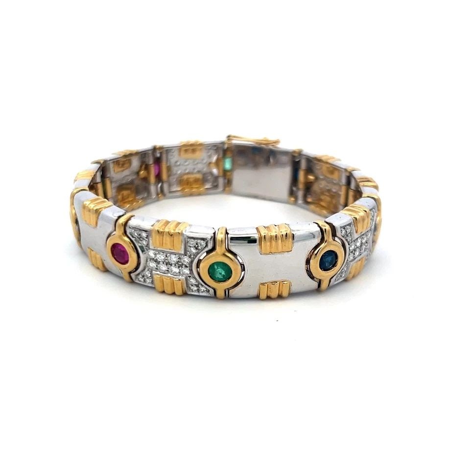 1.20CT DIAMOND, 0.80CT EMERALD, 0.60CT RUBY & SAPPHIRE LINK BRACELET IN 18K GOLD (1 of 2)