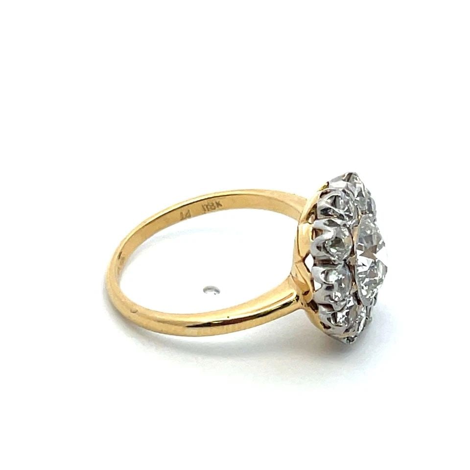 1.57 CARAT OLD EUROPEAN CUT J SI1 DIAMOND 18 KARAT YELLOW GOLD CLUSTER RING (1 of 2)