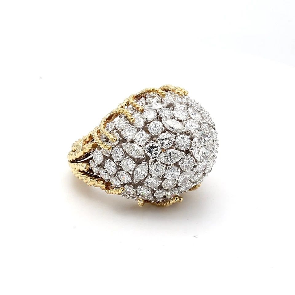 11.97 CARAT ROUND & MARQUIS SHAPE DIAMOND 18K TWO TONE GOLD CLUSTER RING (1 of 2)