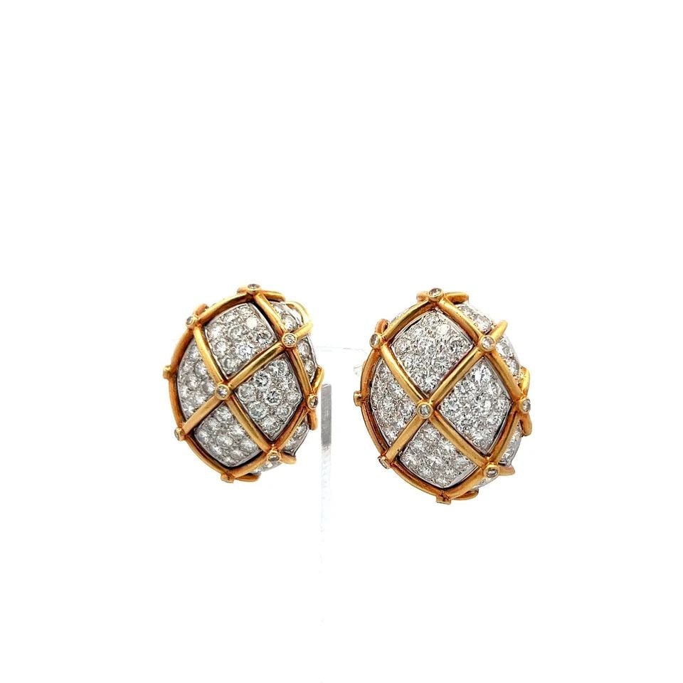VINTAGE 18K TWO TONE GOLD CLIP ON EARRINGS WITH 7.46 CARAT ROUND E-VS DIAMONDS (1 of 2)