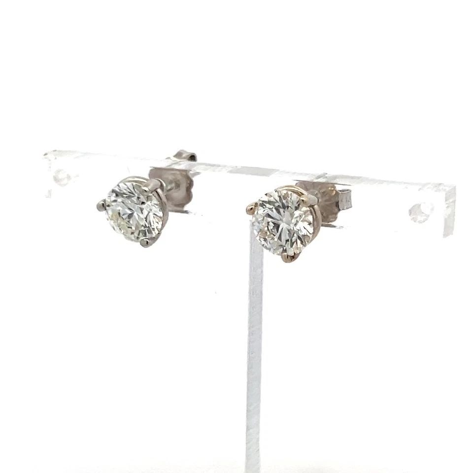 2.03 CARAT ROUND BRILLIANT H SI1 DIAMOND 14K WHITE GOLD STUD EARRINGS (1 of 2)