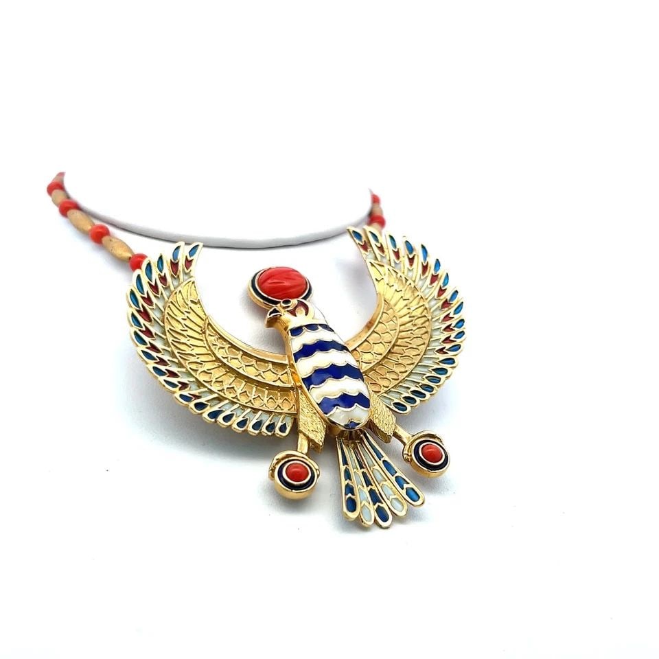 VINTAGE 59.20 GRAMS ENAMEL 18 KARAT YELLOW GOLD PENDANT NECKLACE PIN BROOCH (1 of 2)