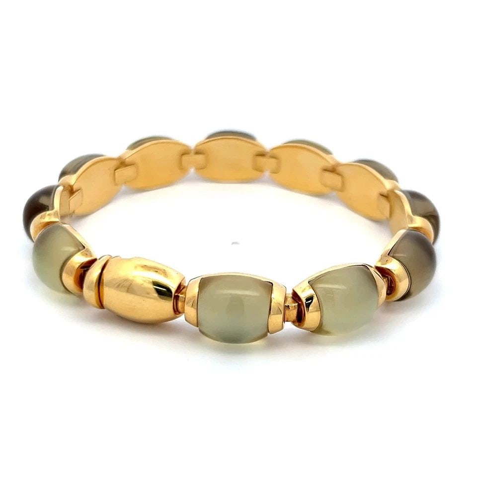 VINTAGE 18K YELLOW GOLD LINK BRACELET WITH 10X11.5 MM YELLOW MOONSTONES (1 of 2)