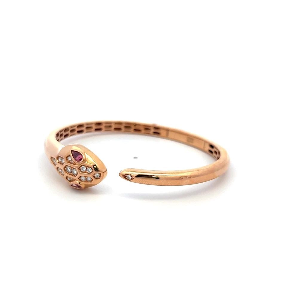 18K ROSE GOLD BANGLE BRACELET WITH 0.25 CARAT DIAMONDS AND 0.32 CARAT TOURMALINE (1 of 2)