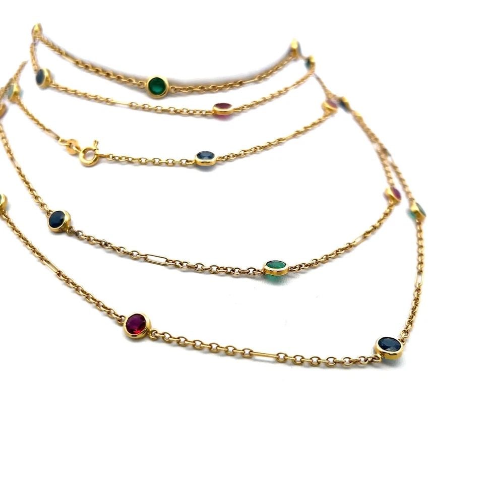 3.50 CARAT EMERALD 3.50 CARAT RUBY 3.50 CARAT SAPPHIRE 18K YG LINK NECKLACE (1 of 2)