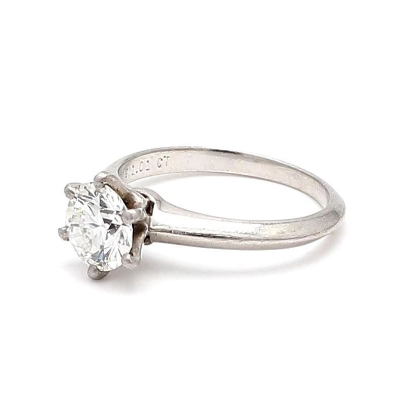 TIFFANY AND CO 1.04 CARAT E-VS1 DIAMOND PLATINUM ENGAGEMENT RING: TIFFANY AND CO 1.04 CARAT E-VS1 DIAMOND PLATINUM ENGAGEMENT RING Title: Tiffany and Co 1.04 Carat E-VS1 Diamond Platinum Engagement Ring Style: Engagement Metal: Platinum Gemstone 1: 1.04 Carat Diamon