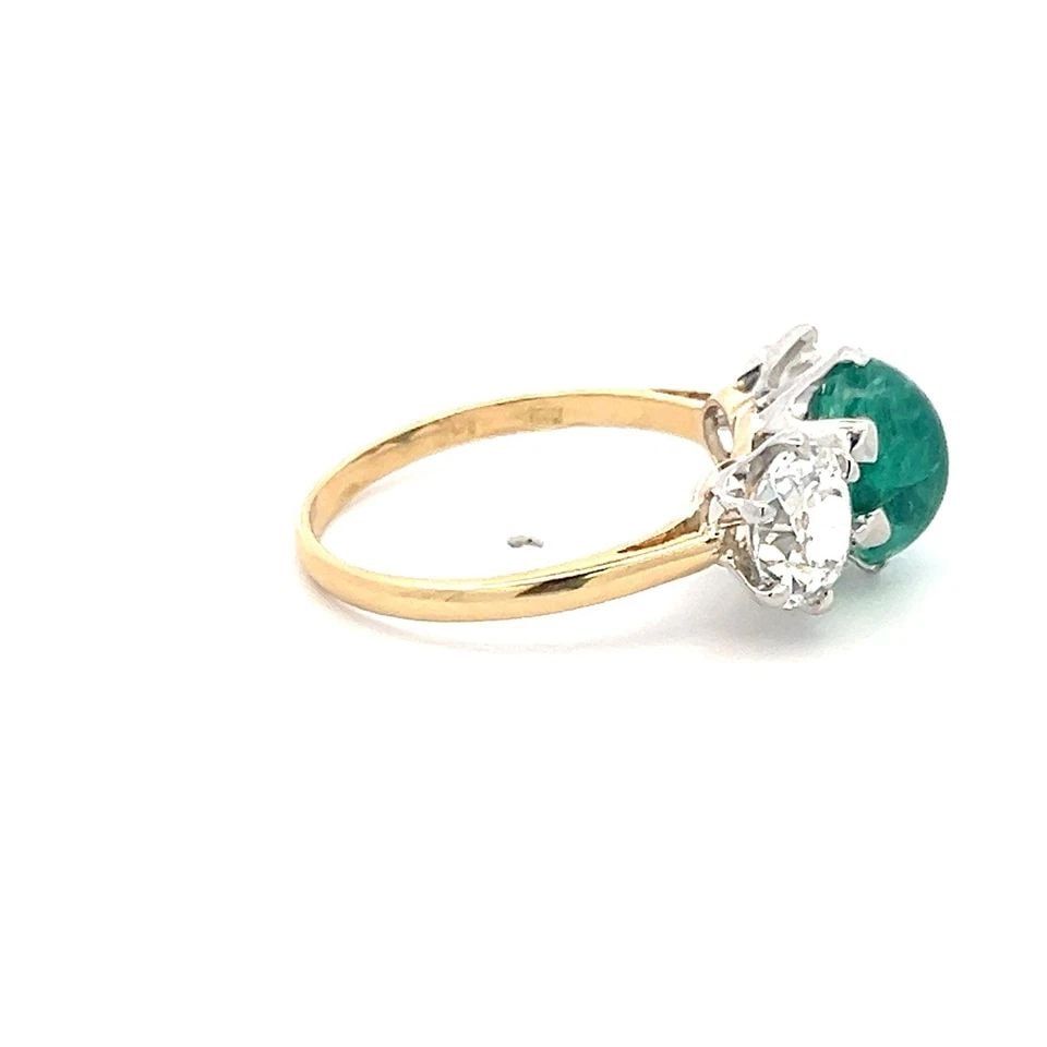 2.26CT OLD MINER CUT DIAMOND & 2.16CT EMERALD THREE-STONE 18K GOLD RING (1 of 1)