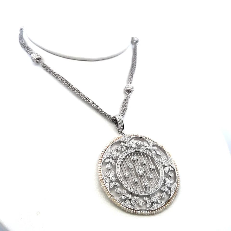 VINTAGE 18K WHITE GOLD PENDANT NECKLACE WITH 5 CARAT H-VS DIAMONDS (1 of 1)